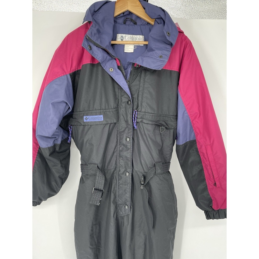 Vintage 90s Columbia One Piece Ski Suit Women's Large Colorblock Belted Retro